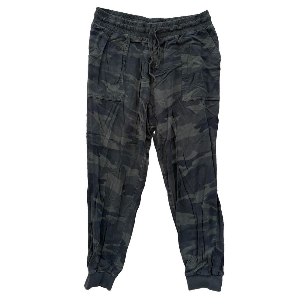 Splendid Green Camo Jogger Pants Womens Sz M Rayon Pull On Stretch Drawstring
